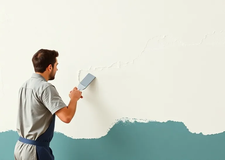Application d'un enduit décoratif à la lisseuse sur un mur