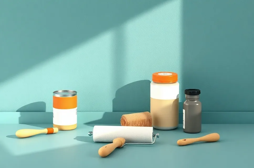 Outils de peinture disposés dans l'ordre des étapes du chantier